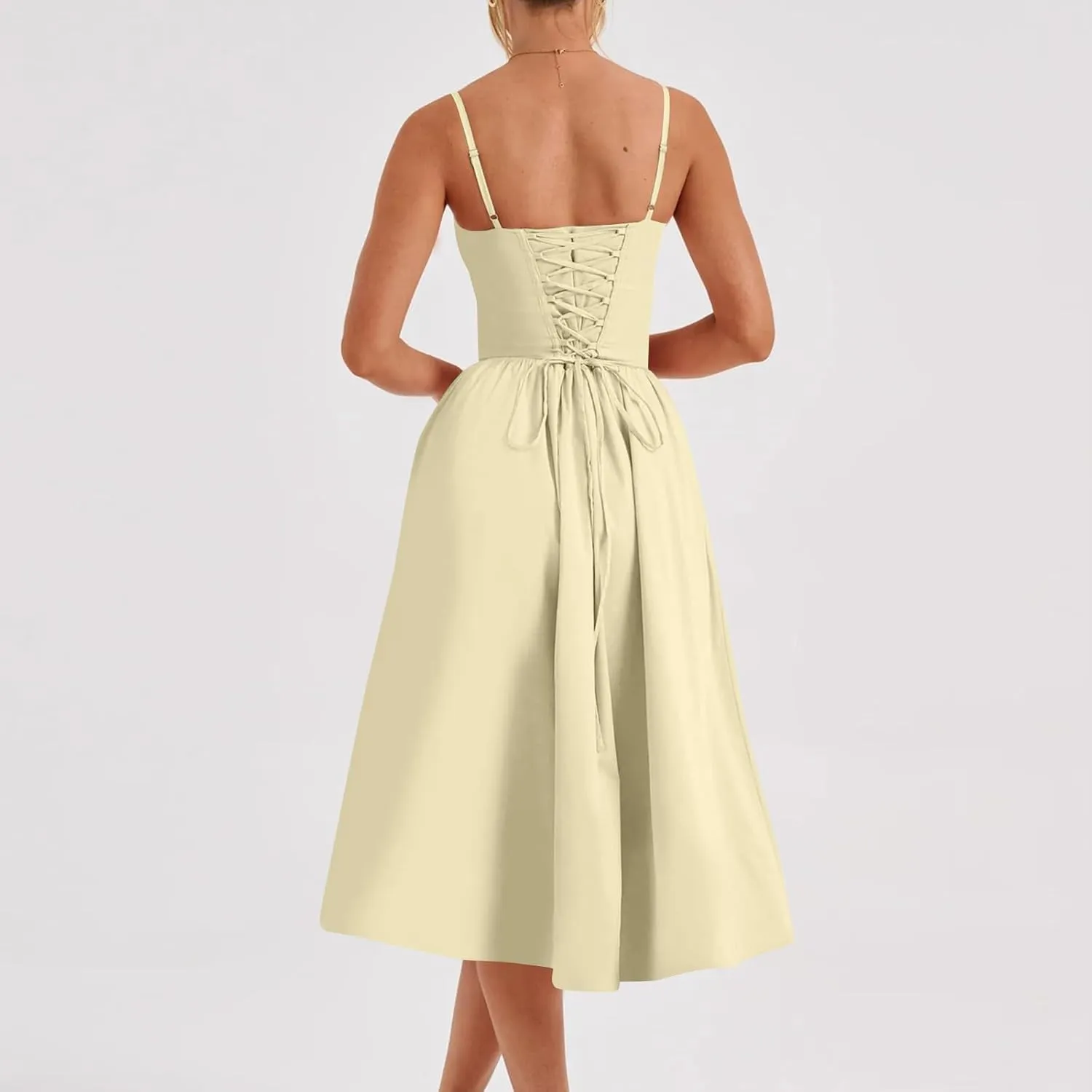 Womens Dress Flowy Pleated Hem Dresses Flowy Midi Dress Swing Party Spaghetti Strap Dresses Travel Vacation Outfits