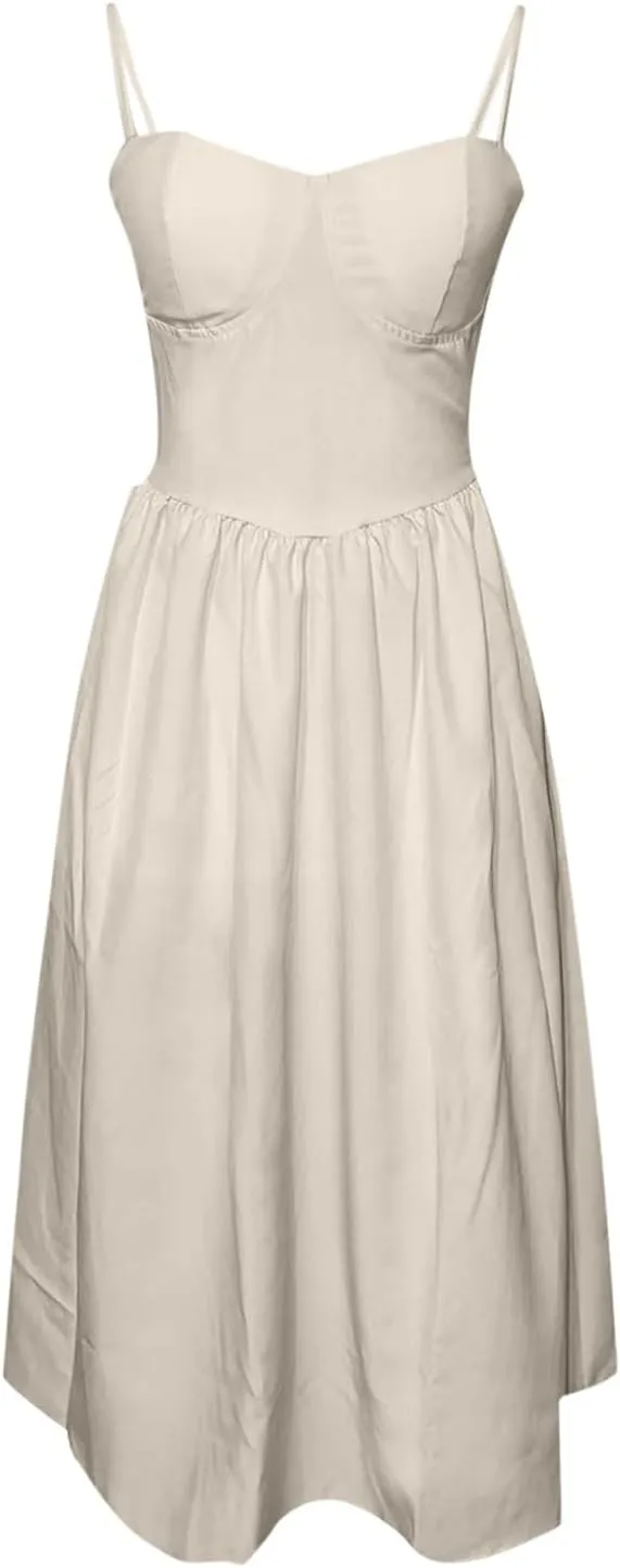 Womens Dress Flowy Pleated Hem Dresses Flowy Midi Dress Swing Party Spaghetti Strap Dresses Travel Vacation Outfits