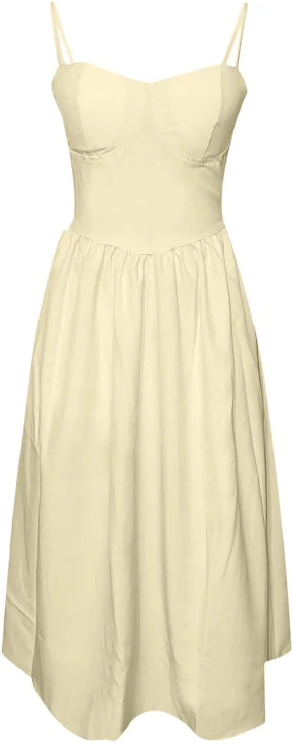 Womens Dress Flowy Pleated Hem Dresses Flowy Midi Dress Swing Party Spaghetti Strap Dresses Travel Vacation Outfits