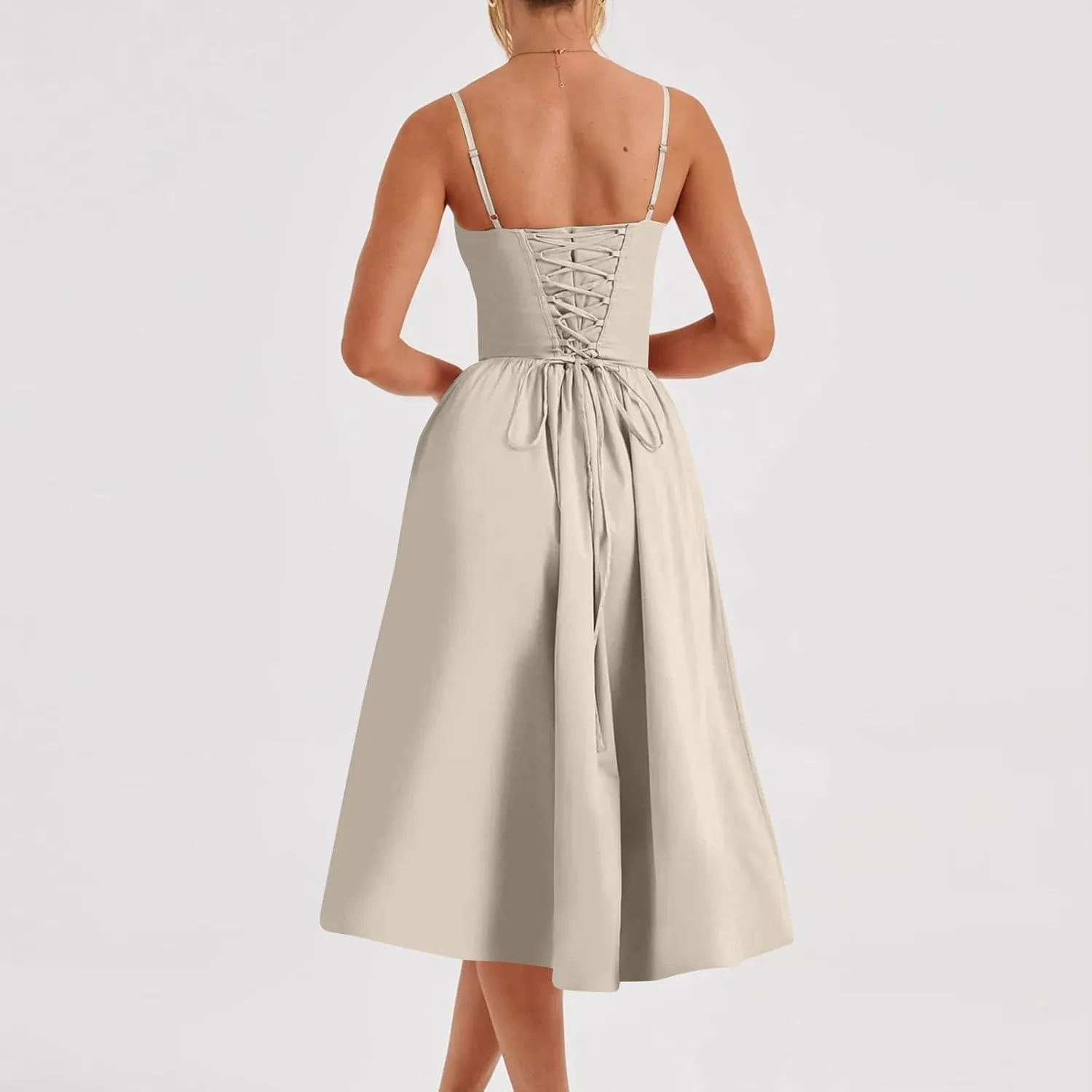 Womens Dress Flowy Pleated Hem Dresses Flowy Midi Dress Swing Party Spaghetti Strap Dresses Travel Vacation Outfits
