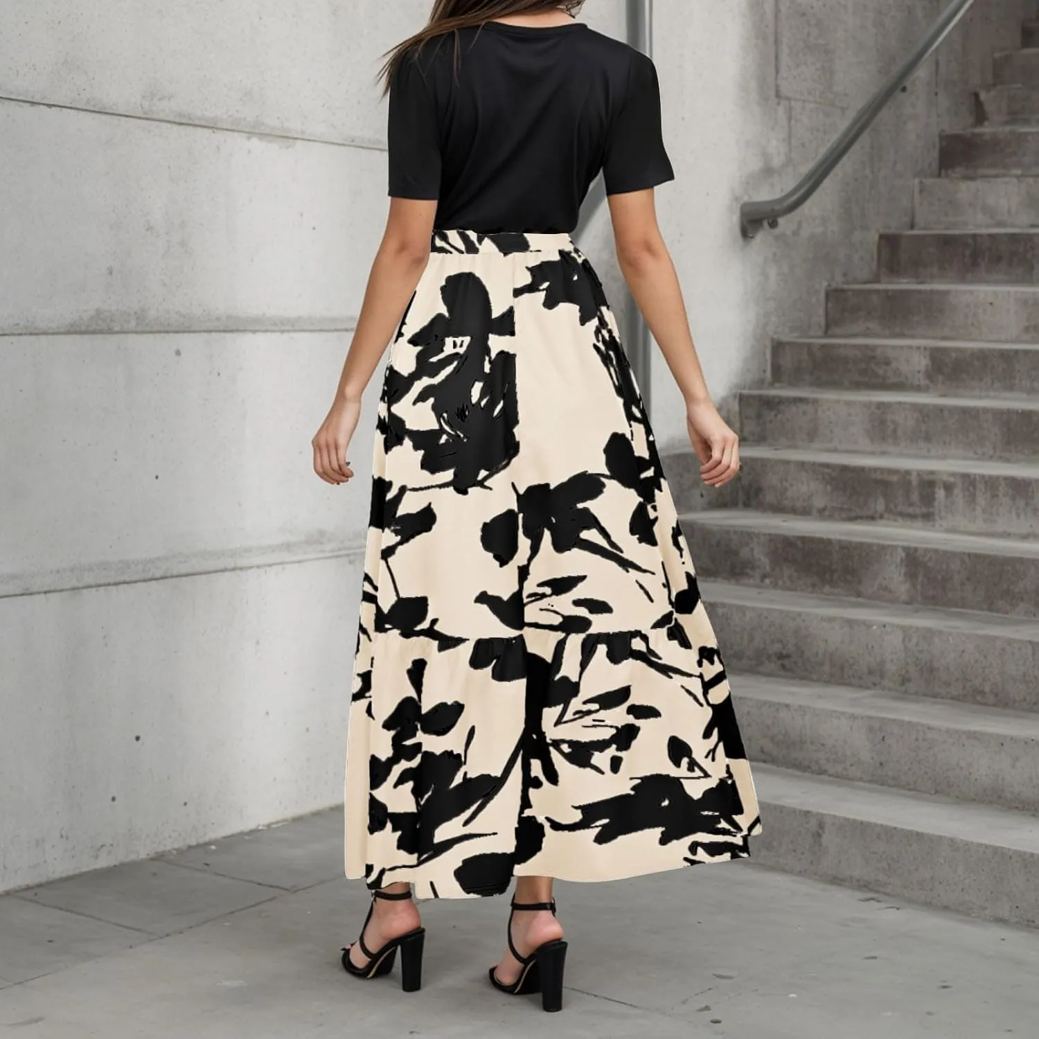 Women's Maxi Dress Floral Print Wrap Short Sleeve Summer Dresses High Waist Swing A Line Sundress Beach Vacaton Outfit 2025
