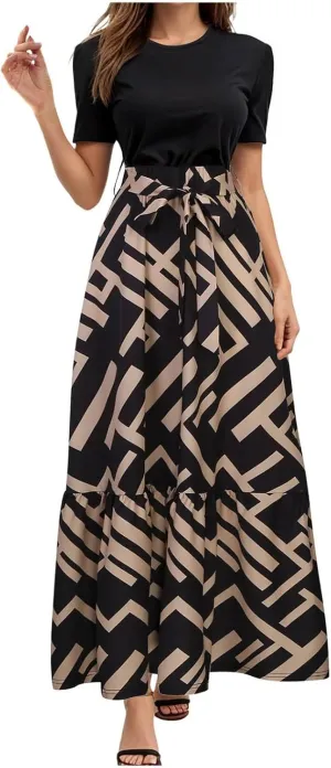 Women's Maxi Dress Floral Print Wrap Short Sleeve Summer Dresses High Waist Swing A Line Sundress Beach Vacaton Outfit 2025