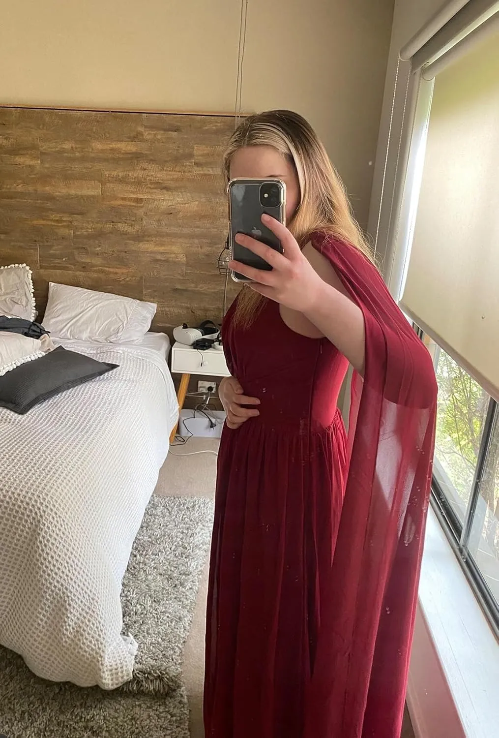 Women's One Shoulder Long Bridesmaid Dresses for Wedding Ruched Long Flowy Chiffon Formal Dresses