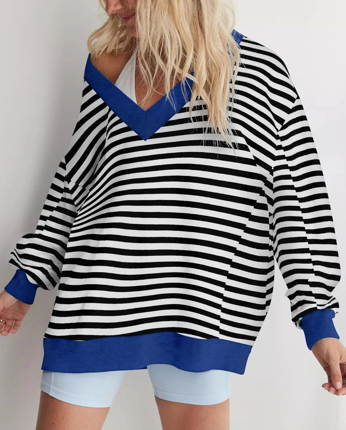 Womens Oversized Sweatshirt V Neck Loose Soft Long Sleeve Pullover Tops Fashion Hoodies Lightweight Clothes