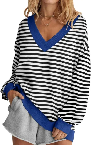 Womens Oversized Sweatshirt V Neck Loose Soft Long Sleeve Pullover Tops Fashion Hoodies Lightweight Clothes