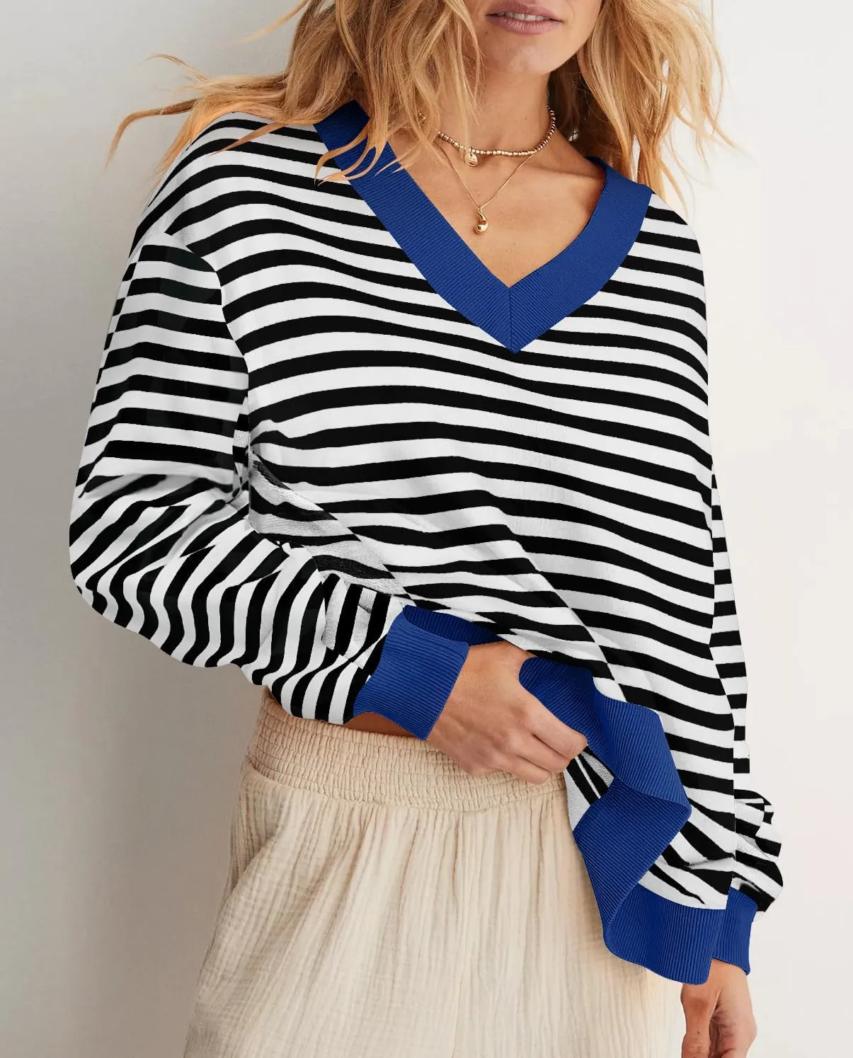 Womens Oversized Sweatshirt V Neck Loose Soft Long Sleeve Pullover Tops Fashion Hoodies Lightweight Clothes