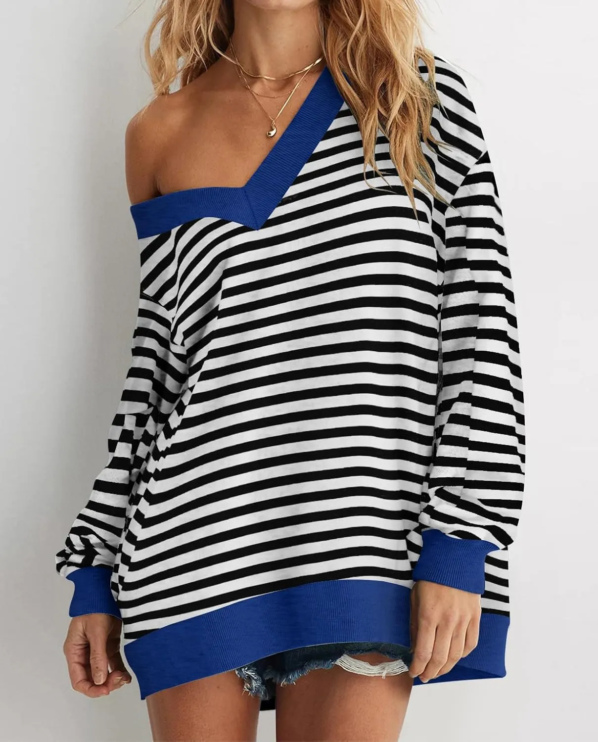 Womens Oversized Sweatshirt V Neck Loose Soft Long Sleeve Pullover Tops Fashion Hoodies Lightweight Clothes