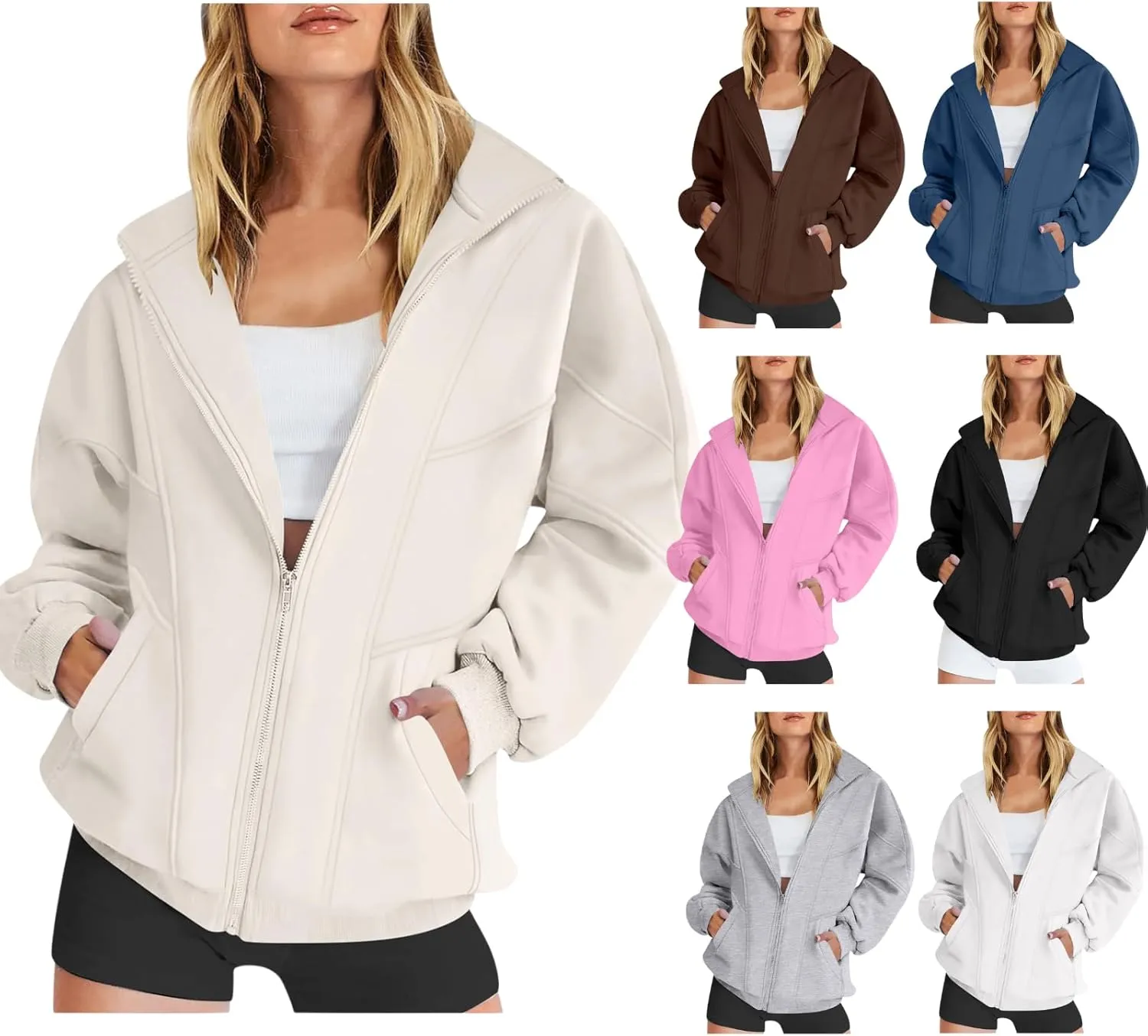 Womens Oversized Sweatshirts Jacket Zip Up Long Sleeve Fleece Y2K Jacket Pockets 2024 Fall Outfits Fashion Clothes