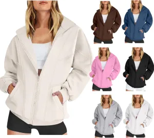 Womens Oversized Sweatshirts Jacket Zip Up Long Sleeve Fleece Y2K Jacket Pockets 2024 Fall Outfits Fashion Clothes