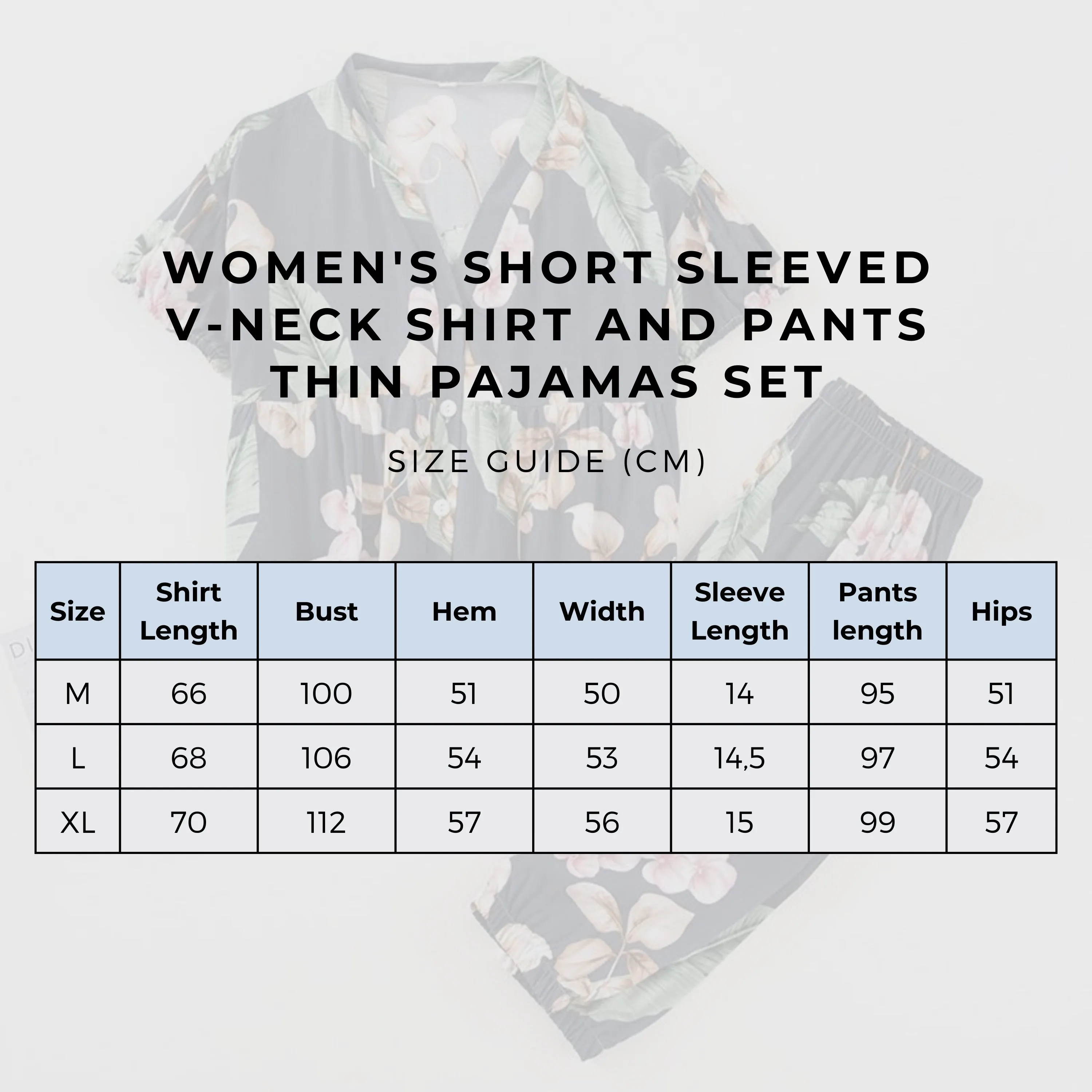 Women's Short Sleeved V-neck Shirt and Pants Thin Pajamas Set