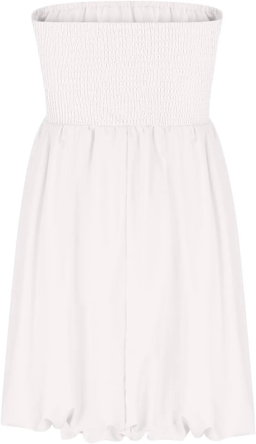 Women's Strapless Tube Top Beach Mini Dress Summer Sleeveless Smocked A Line Dresses Ruffle Beach Vacation Sundress