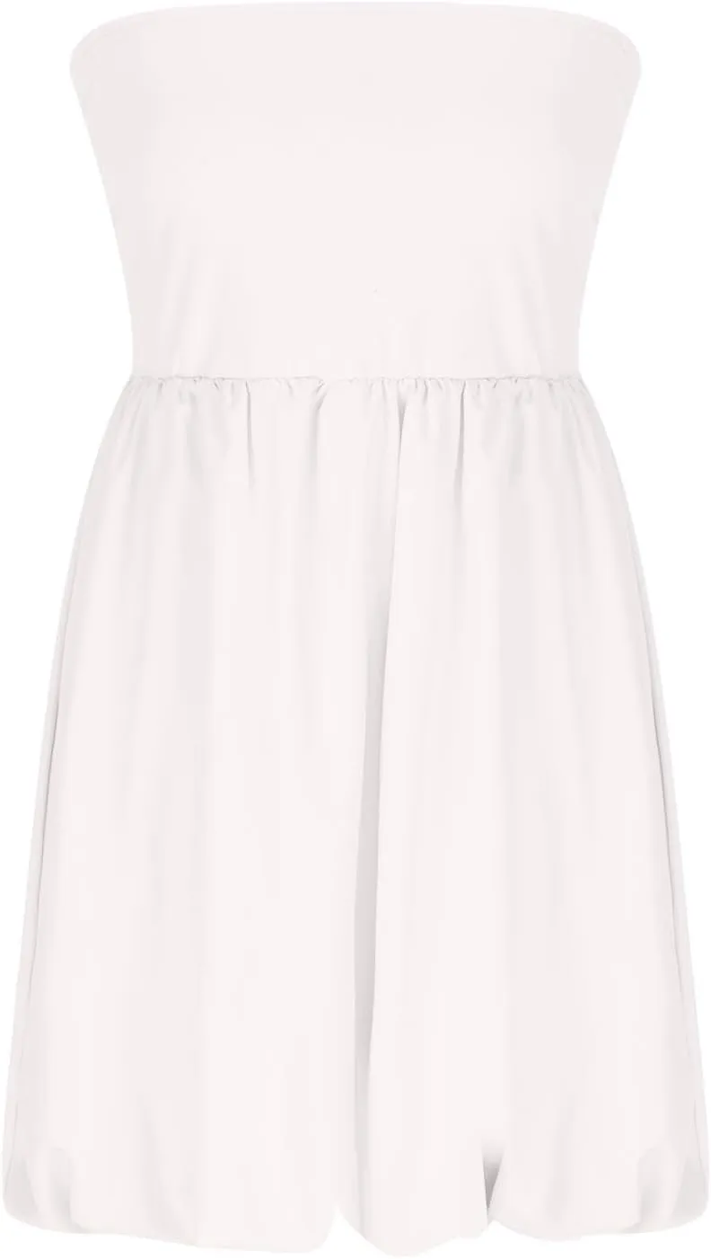 Women's Strapless Tube Top Beach Mini Dress Summer Sleeveless Smocked A Line Dresses Ruffle Beach Vacation Sundress