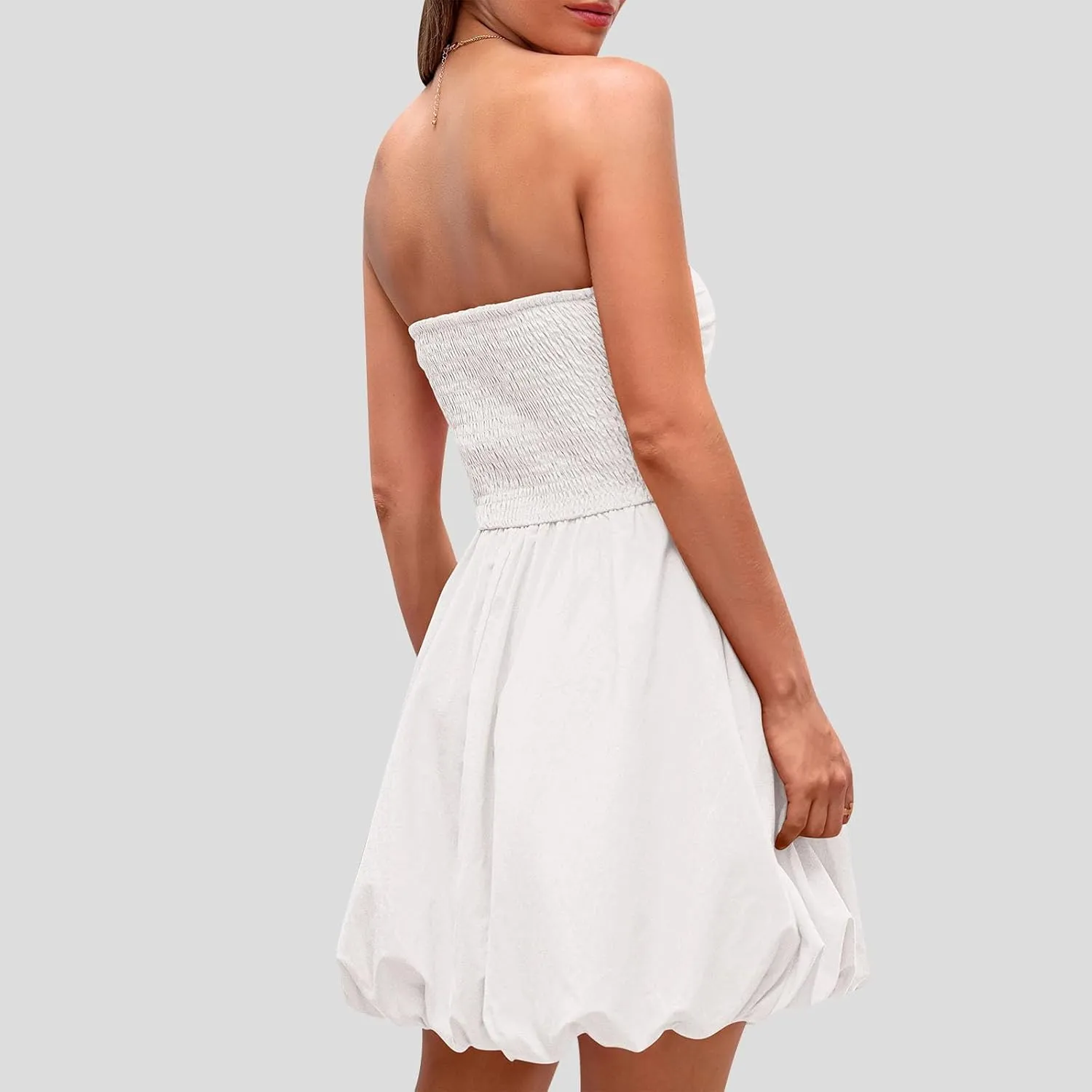 Women's Strapless Tube Top Beach Mini Dress Summer Sleeveless Smocked A Line Dresses Ruffle Beach Vacation Sundress