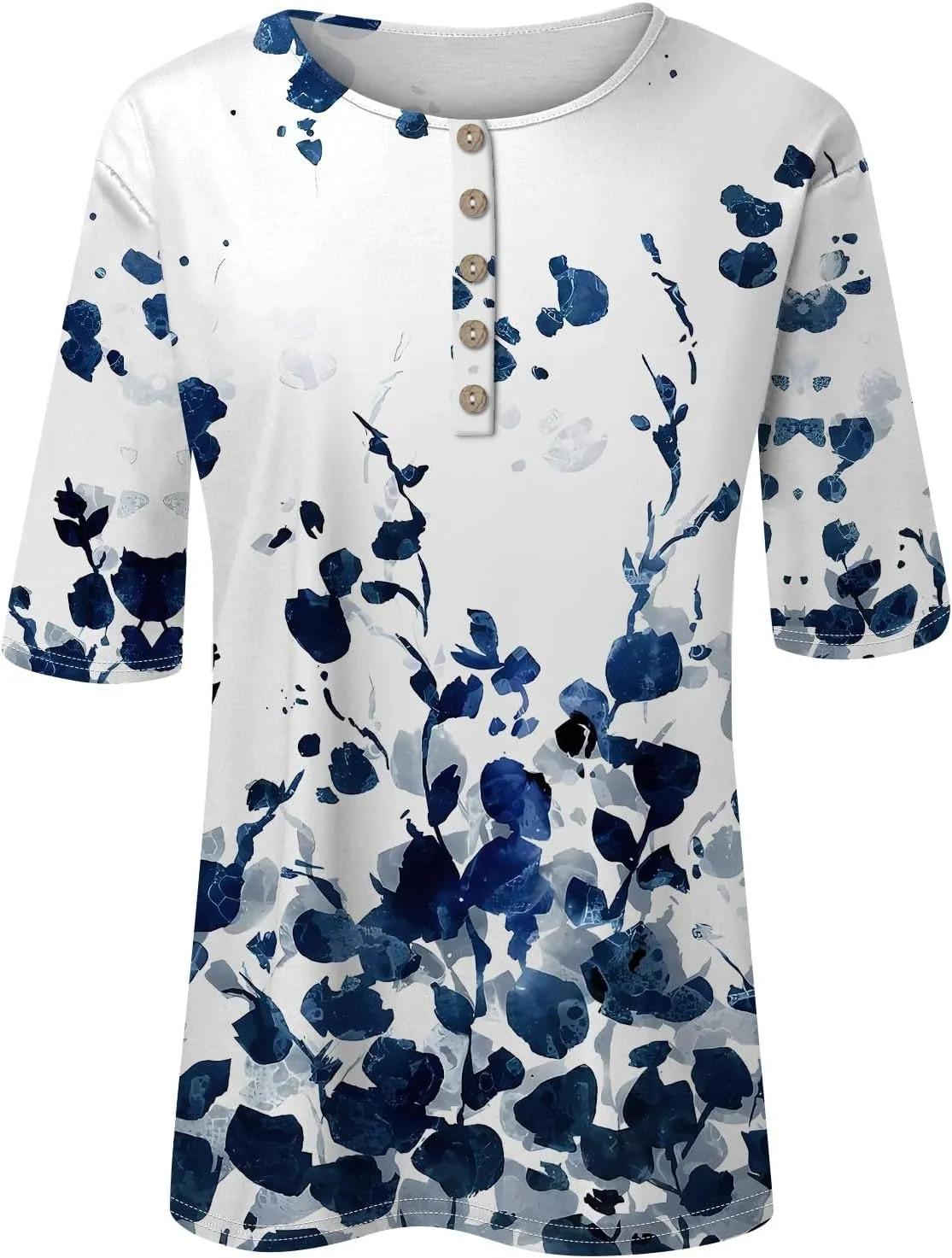Womens Summer Tops Elbow Sleeve Tops Women Button Down T Shirts Scoop Neck Striped Floral Blouses Dressy Casual