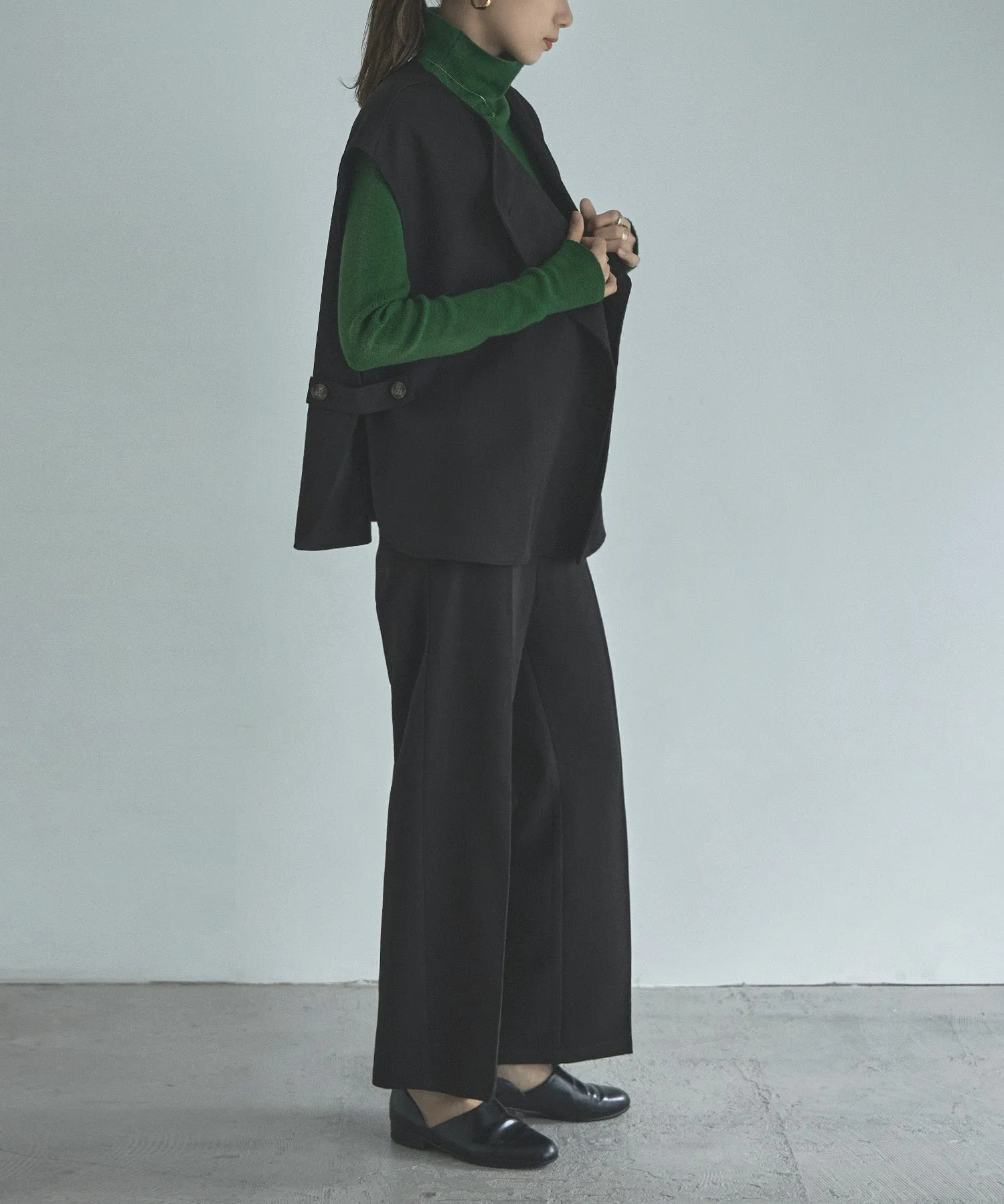 Wool like wide slacks pants
