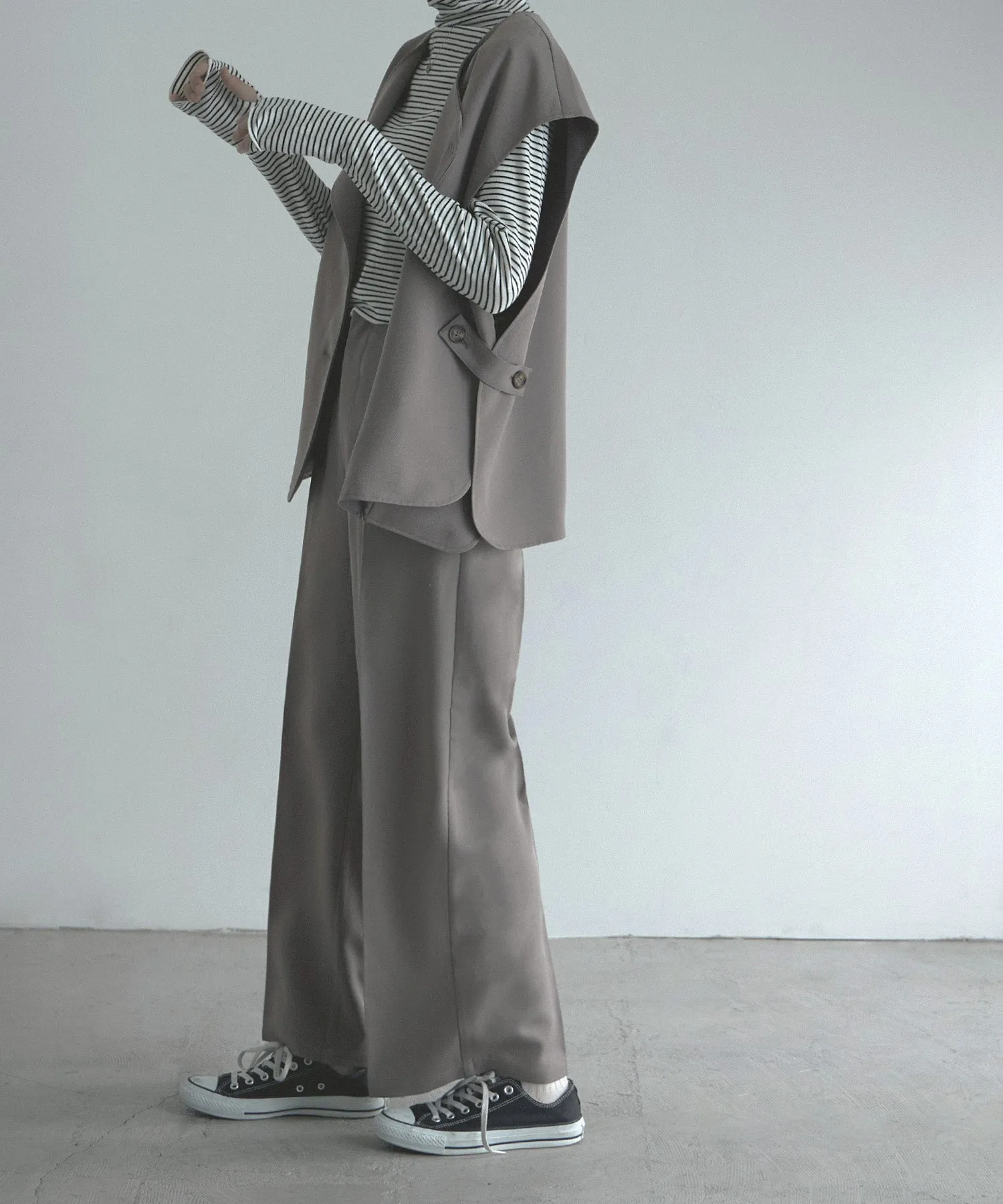 Wool like wide slacks pants