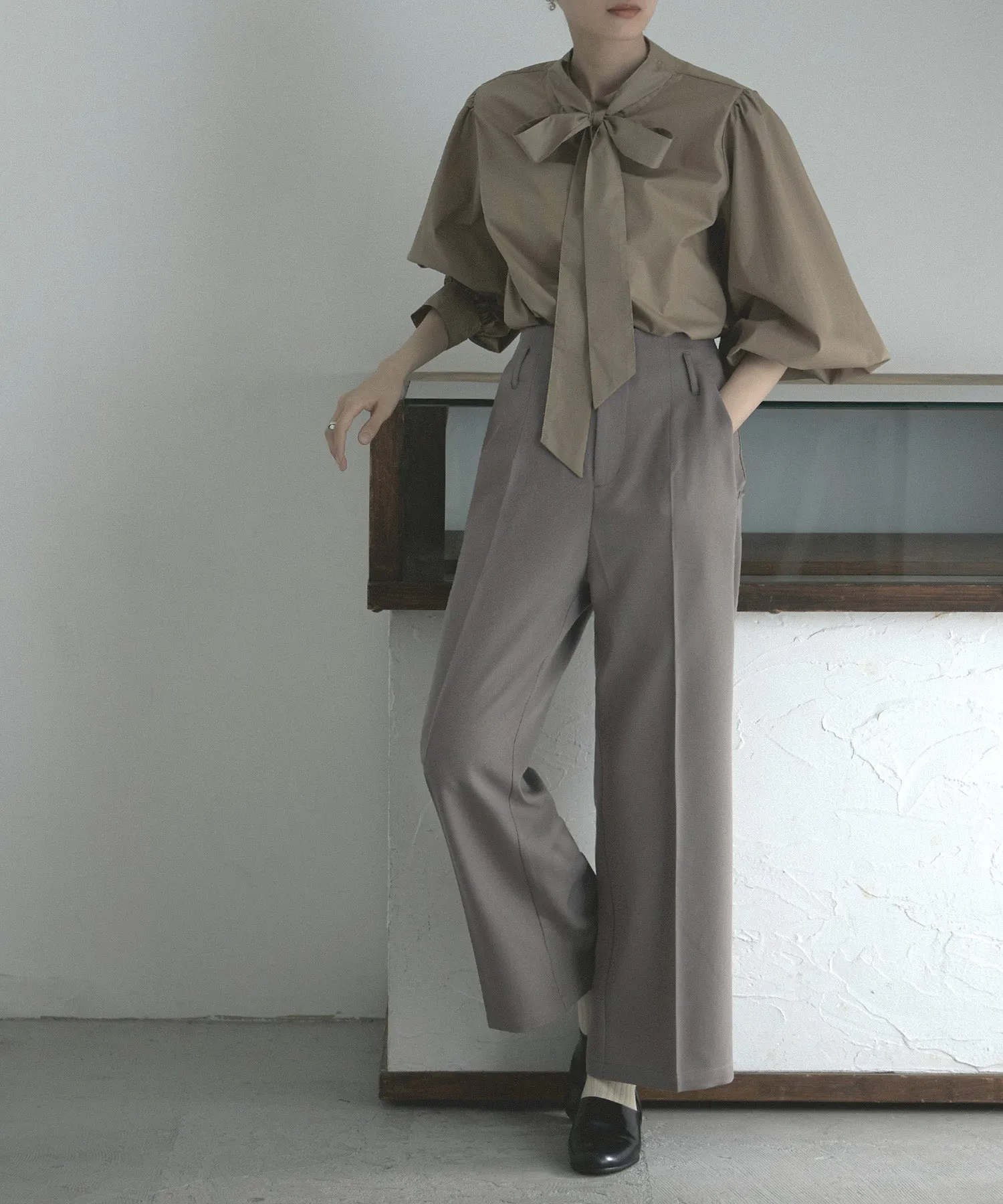 Wool like wide slacks pants