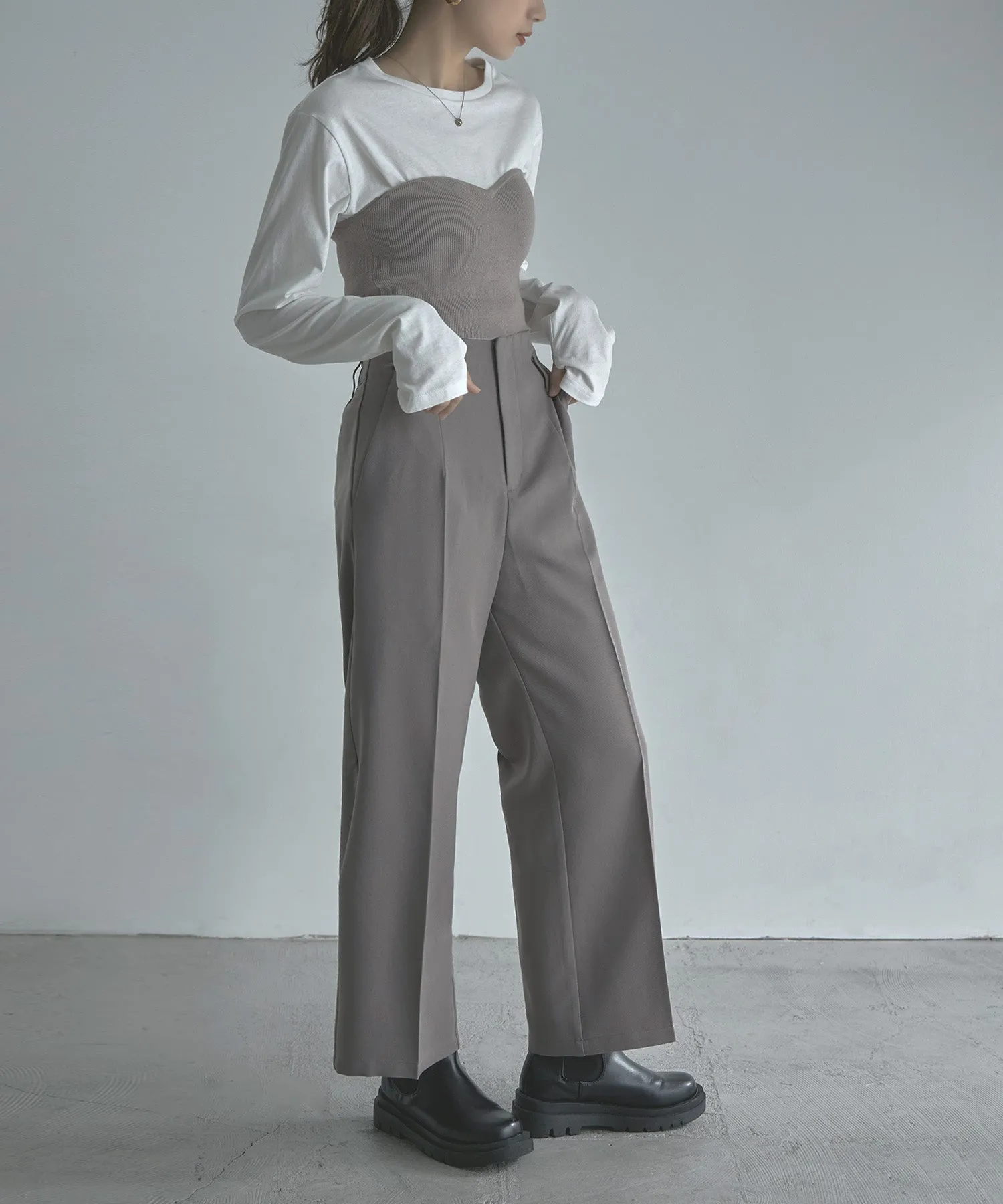 Wool like wide slacks pants