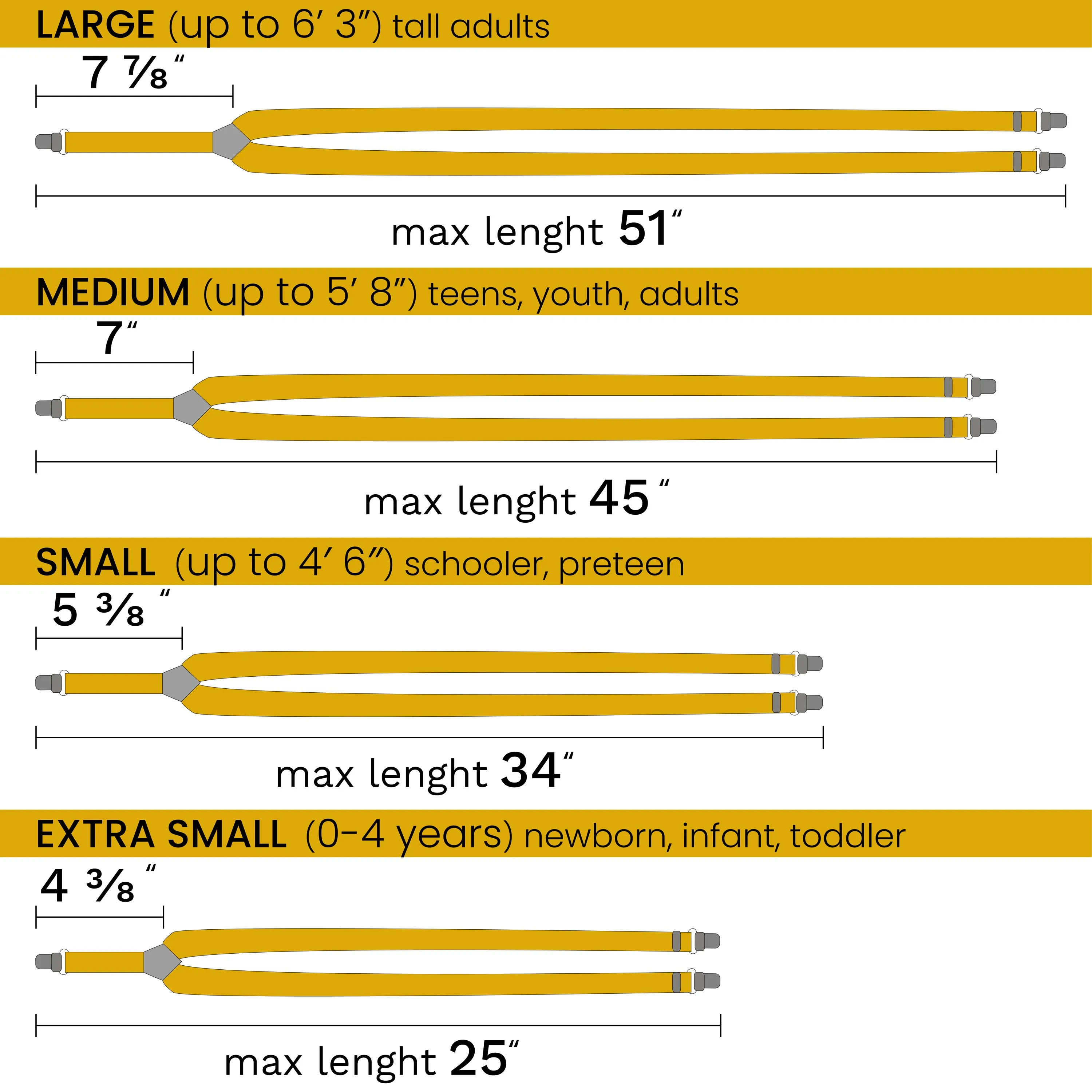 Yellow Slim Suspenders for Men & Women Boys & Girls Y-back Shape 1 inch wide