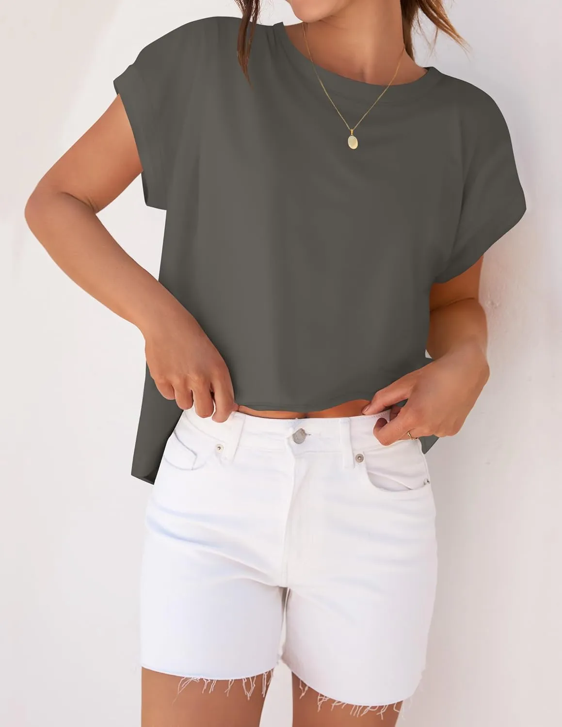 ZESICA Womens Summer Cap Sleeve Crewneck Tops Casual Loose Striped T-Shirts Basic Tees
