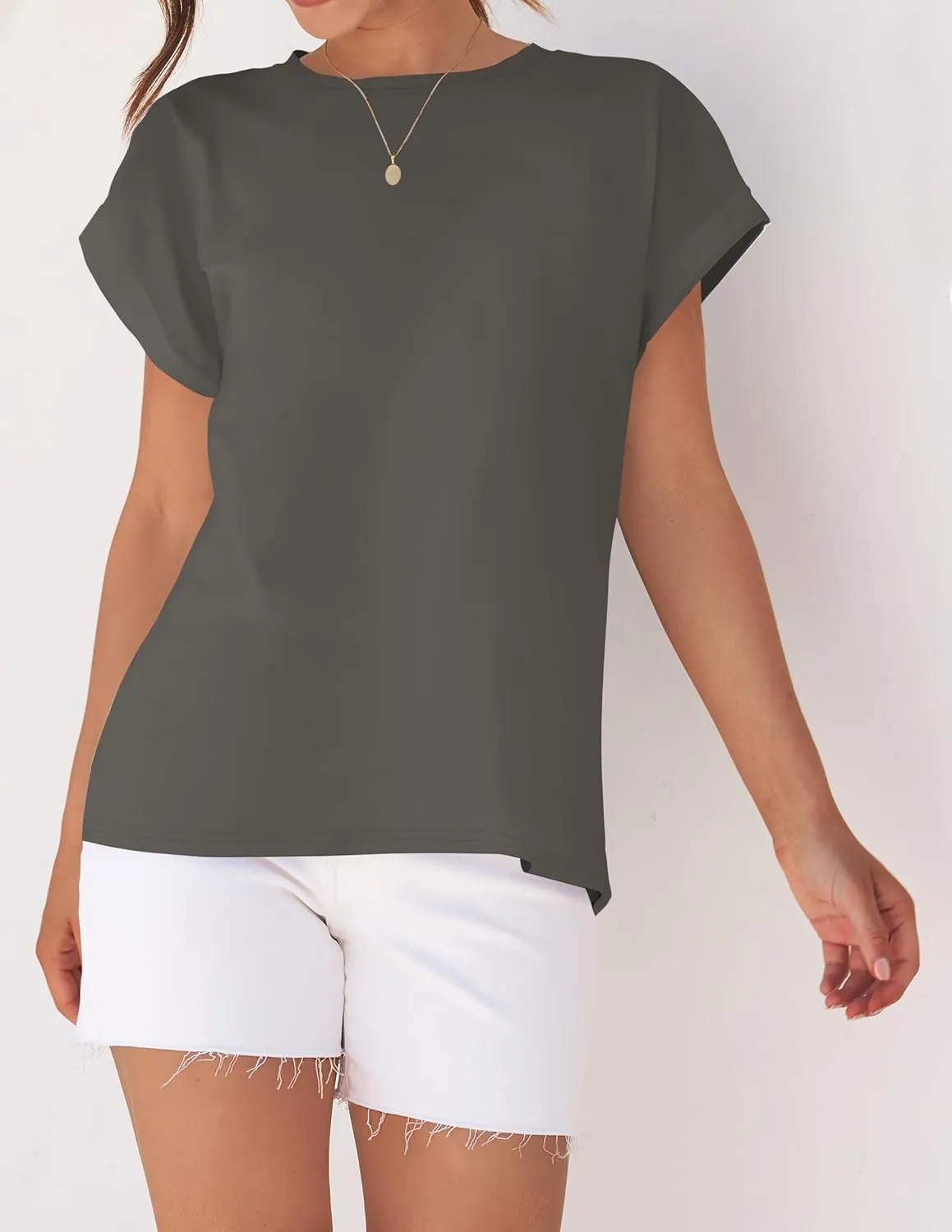 ZESICA Womens Summer Cap Sleeve Crewneck Tops Casual Loose Striped T-Shirts Basic Tees